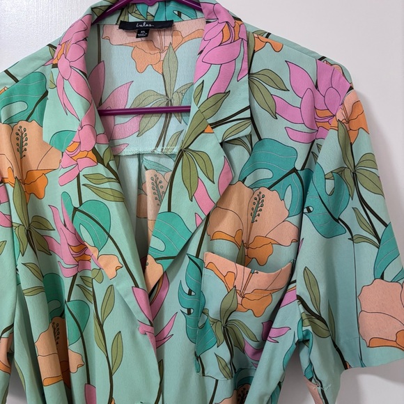Lulus Totally Tropical Light Green Floral Print Button-Up Shirt Dress size XL - Picture 6 of 12
